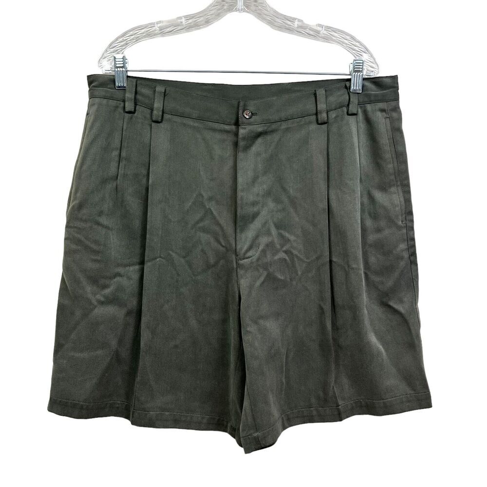 Cezani Mens Chino Shorts Stretch Pleated Slash Pockets Green Size W36*